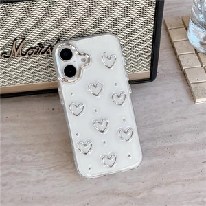 Phone Case For IPhone TPU Glitter Silver 3D Hollow Heart Beads Design Electroplated Frame Protective Soft Cover For Women
