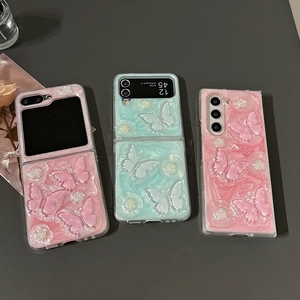 3D butterfly and rose floral case for Samsung Z Flip series with glitter finish