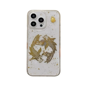 Coque iPhone avec motif carpe koï 3D et feuilles d'or pour le Nouvel An chinois