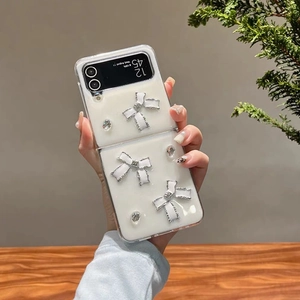 Elegante cremefarbene Schleife Handyhülle mit Strass für Samsung Galaxy Z Flip Faltserie