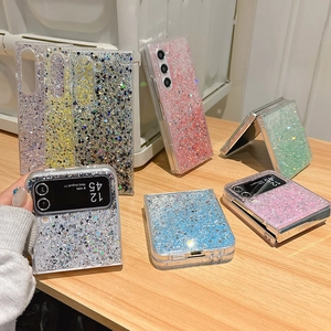 Glitter case for Samsung Galaxy Z Flip Fold series with colorful sequins on wooden background