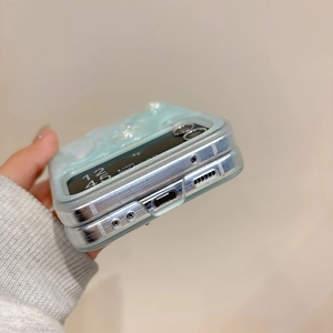 Detail view of light blue marble textured folding case for Samsung Z Flip series
