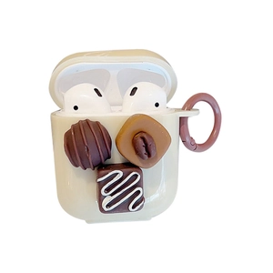 Cute 3D chocolate theme silicone protective case for AirPods Pro 2 3 4 with brown carabiner