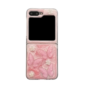 Pink glitter butterfly and rose floral case for Samsung Galaxy Z Flip 6 fold screen