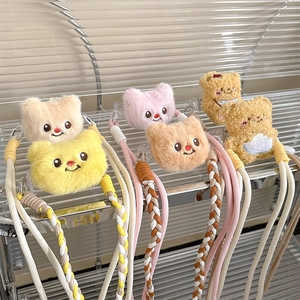 Cute plush bear cartoon phone lanyard with adjustable thick crossbody strap and soft toy charm