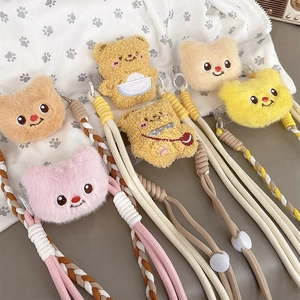 Cute Cartoon Plush Bear Doll Phone Back Clip With Adjustable Nylon Crossbody Lanyard Strap Anti-Drop Fashion For Women