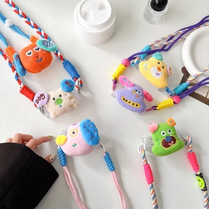 Cordons de téléphone en peluche dessin animé coloré avec corde tressée épaisse pour femmes