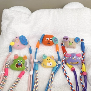 Lanière de téléphone en peluche avec cordon tressé épais coloré et pince réglable