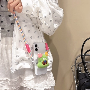 Cordon de téléphone arc-en-ciel avec pendentif monstre en peluche vert et bandoulière