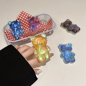 Vibrant laser-plated 3D bear phone socket grip in multiple holographic colors