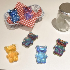 Iridescent laser bear pop socket phone stand set in various holographic colors
