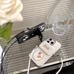 Detail of tulip card holder phone cases with crossbody straps on glass surface