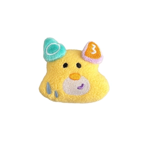 Cute plush cartoon puppy phone stand with colorful ears and embroidery in yellow