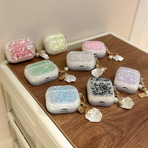 Sparkly Glitter Wireless Earphone Case For Pro 2 3 4 Protective Cover With Shell Artificial Pearl Charm Keychain