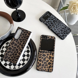 Leopard print leather hard case for Samsung Galaxy Z Flip6 with stylish texture