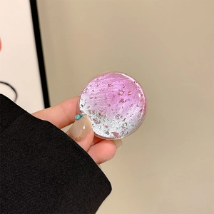 Sparkling purple and silver gradient round pop socket holder with silver foil elements