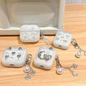 Earphone Case For AirPods Pro 4 With 3D Heart Star Moon Artificial Pearl Pendant Glitter Transparent TPU Luxury Aesthetic Cover