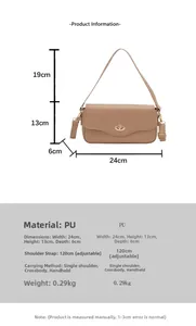 Detaillierte Größentabelle und Maße für die minimalistische beige PU-Umhängetasche