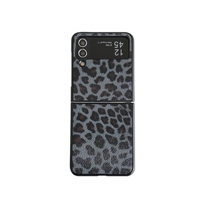 Dark gray leopard print leather case for Samsung Galaxy Z Flip folding phone