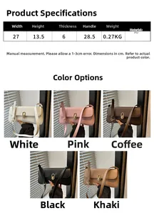 Spécifications de taille pour ce sac à bandoulière en similicuir en cinq couleurs variées
