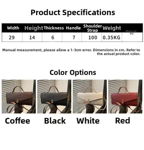 Tabella taglie e dimensioni per borsa con patta intrecciata in quattro colori e materiale PU