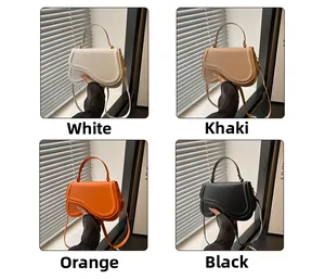 Quadrants showing four different color options of the rectangular saddle bag on a windowsill