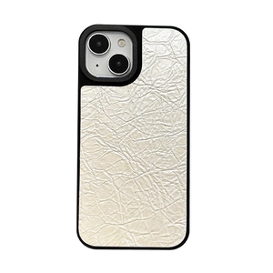 Premium white pleated leather phone case with protective black frame for iPhone series