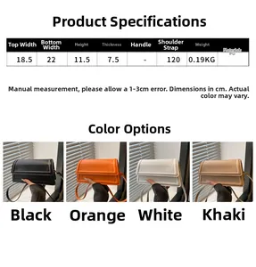 Detailed size chart for minimalist PU flap bag showing 22cm width and 120cm shoulder strap