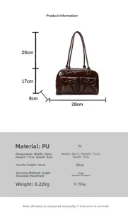 Detailed size chart for floral canvas shoulder bag showing dimensions 28x17x8cm and PU material