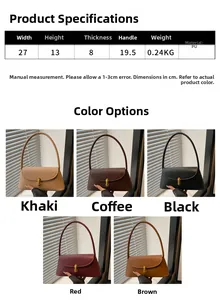 Detailed view of PU leather handbag dimensions and specifications for 27cm x 13cm x 8cm bag