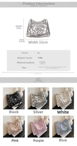 Detailed view of quilted chain bucket bag with star charm and dimensions 32x23x8.5cm