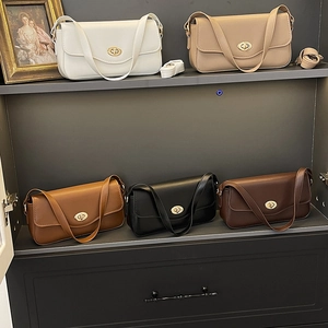 Borsa A Spalla Baguette Da Donna Pelle PU Chiusura A Girello Dorata Tinta Unita Piccola Quadrata Moda Streetwear Tracolla