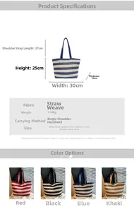 Specifiche delle dimensioni e varianti di colore della borsa tote in paglia intrecciata da donna