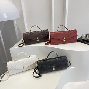 Borsa A Mano Da Donna In Pelle PU Intrecciata Con Manico Superiore E Chiusura A Infinito Dorata Elegante Borsa Rettangolare