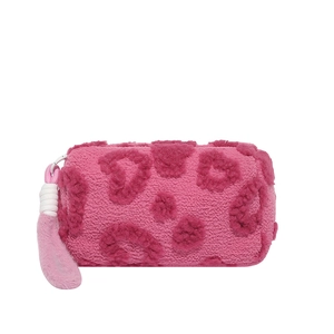 Neceser de terciopelo rosa con estampado de leopardo y tirador decorativo