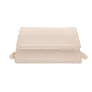 Minimalist beige rectangular crossbody bag with premium leather finish and flap design