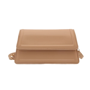 Minimalist khaki PU leather crossbody square bag with adjustable strap and flap cover