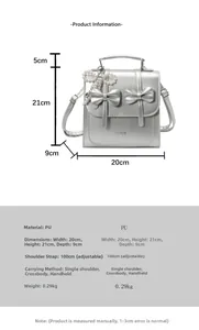 Detailed size chart for silver bow backpack with measurements and strap length details