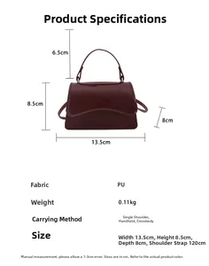 Detailed dimensions of a vintage wine red PU leather mini shoulder bag with measurements