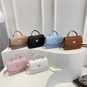 Butterfly Clasp Crossbody Bag PU Leather Chevron Quilted Handbag Chic Trendy Shoulder Bag Top Handle Elegant For Women