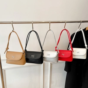 Women Shoulder Bag PU Leather Metal Bowknot Small Square Crossbody Bag Knotted Strap Flap Trendy Daily Purse For Ladies