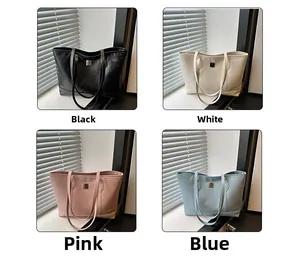 Four different colors of large capacity embossed tote bags shown in a collage view
