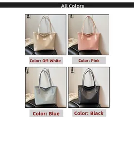 Detailed grid view of minimalist woven tote bags in off-white, pink, blue, and black colors