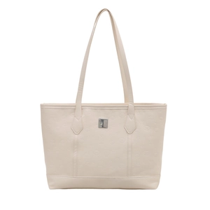 Large capacity cream tote bag with embossed cartoon dog patterns for daily commute