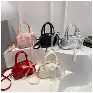 Chic mini crossbody bags with bow relief and lace ribbons in five assorted colors