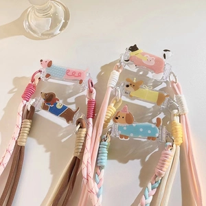 Phone Back Clip Crossbody Lanyard Braided Rope With Cartoon Dog Acrylic Charm Anti-Lost Neck Strap For Women