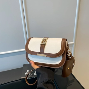 Retro contrast color small square bag with gold buckle and mini pouch accessory