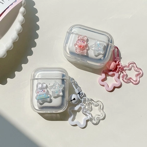 Laser star rabbit clear case for AirPods Pro 2 with 3D resin charms and star keychain