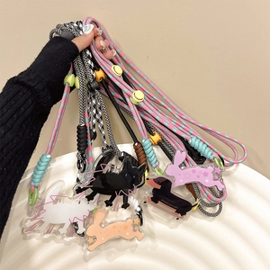 Cartoon animal phone charms with thick adjustable braided lanyards in various colors