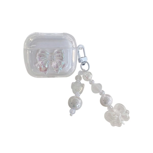 Laser transparent AirPods case with aurora bow decoration and pearl butterfly pendant